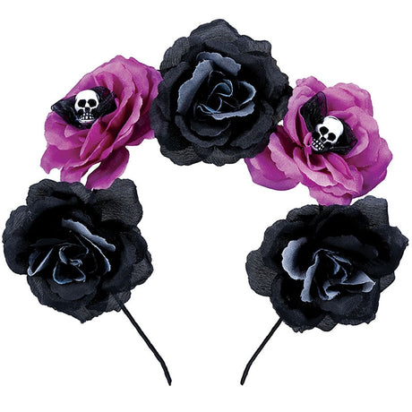 Diadema Catrina flores negras y rosas Packaging