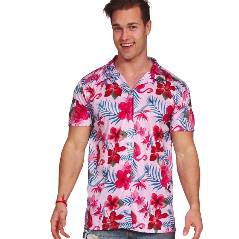 Disfraz de Camisa hawaiana de flamenco rosa para hombre