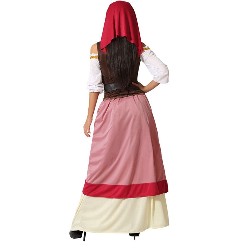 Disfraz de Mesonera medieval rojo para mujer espalda