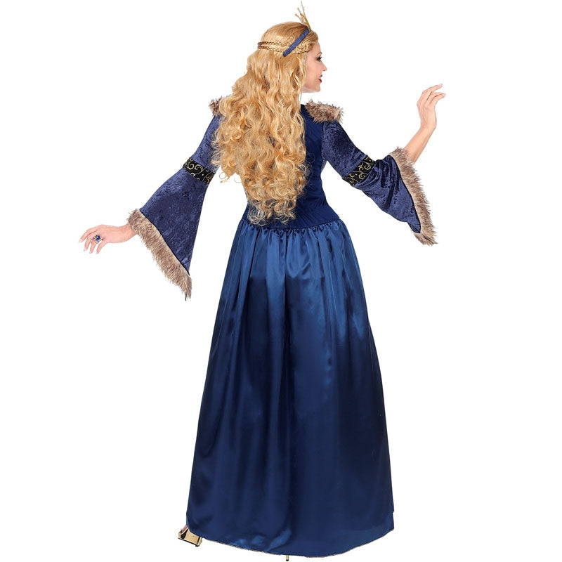 Disfraz de Reina Medieval azul para mujer espalda