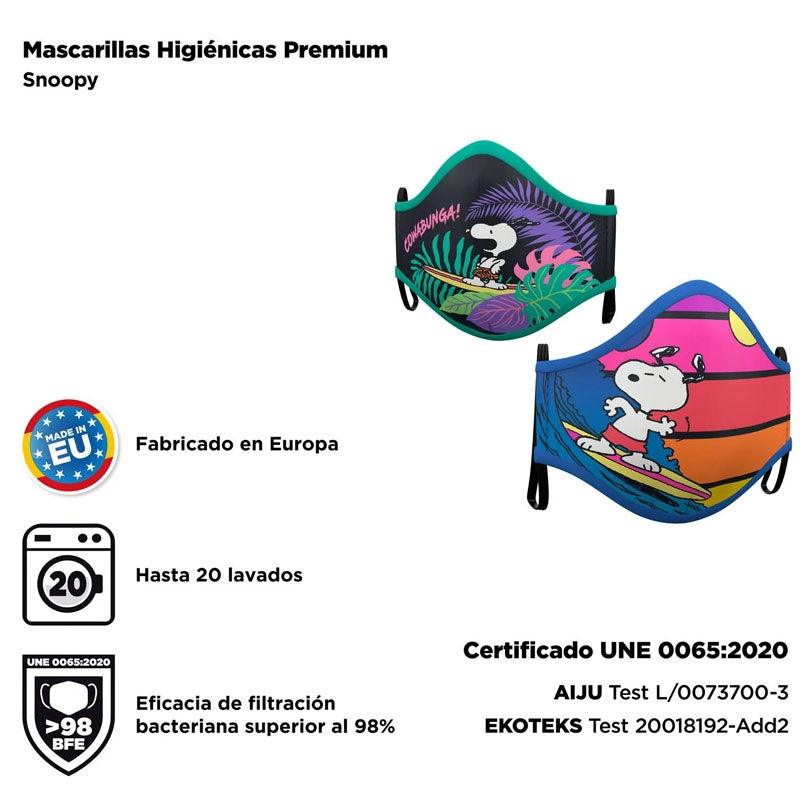 Mascarilla de Snoopy para adulto certificado