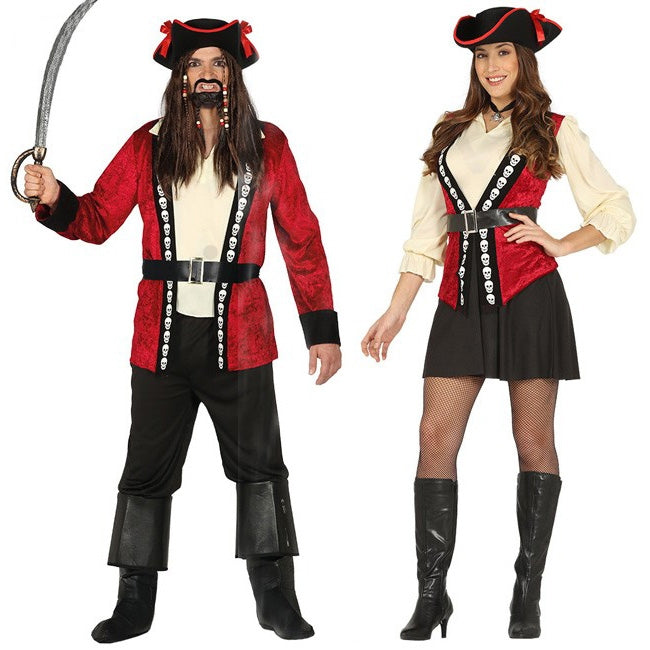 Pareja Piratas Calavera Rojos