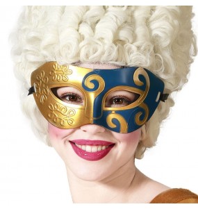 Máscara veneziana azul-dourada para completar o seu disfarce