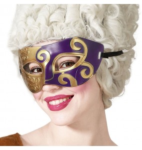 Máscara veneziana ouro-púrpura para completar o seu disfarce