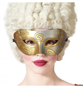 Máscara veneziana ouro-prata para completar o seu disfarce