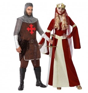 Fatos de casal Cavaleiro medieval e princesa