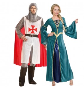 Fatos de casal Cruzado medieval e princesa