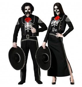 Fatos de casal Esqueletos mexicanos escuros