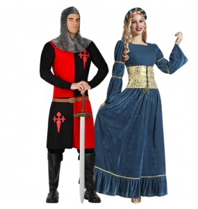Fatos de casal Soldado medieval e donzela